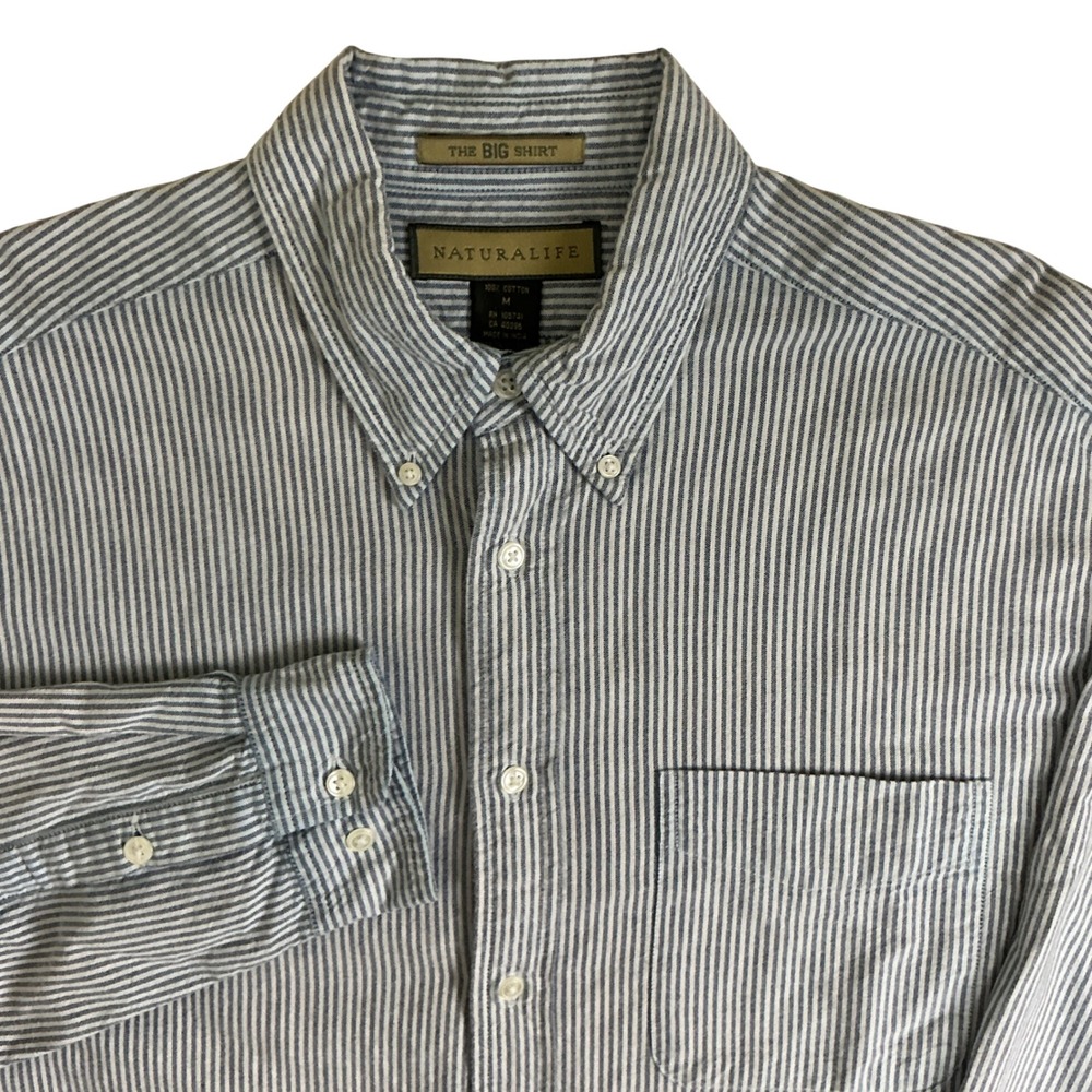 Naturalife The Big Shirt Button Down Mens M Blue White Striped Cotton L/S